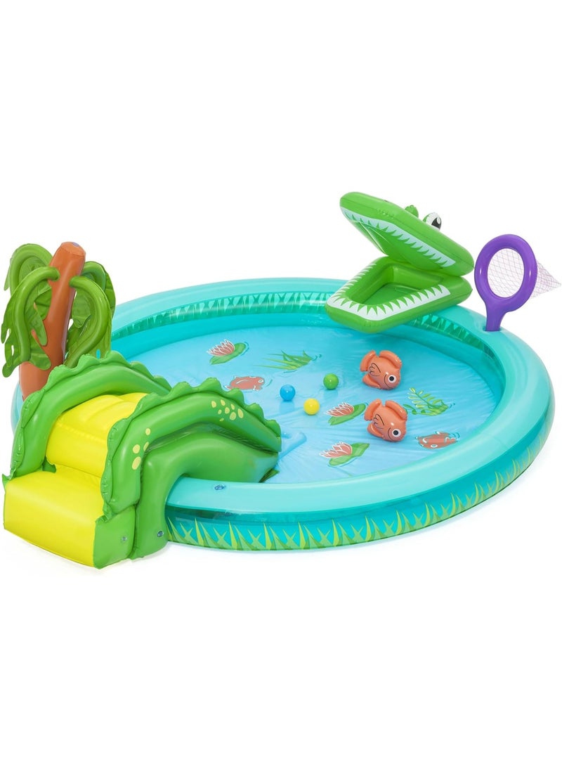 Bestway Playcentre Crocodile Cove 224X181X72cm, Outdoor & Indoor Relaxation & Play, Crocodile-themed Design, Slide With Soft Landing Pad, Easy-to-use - Image 1